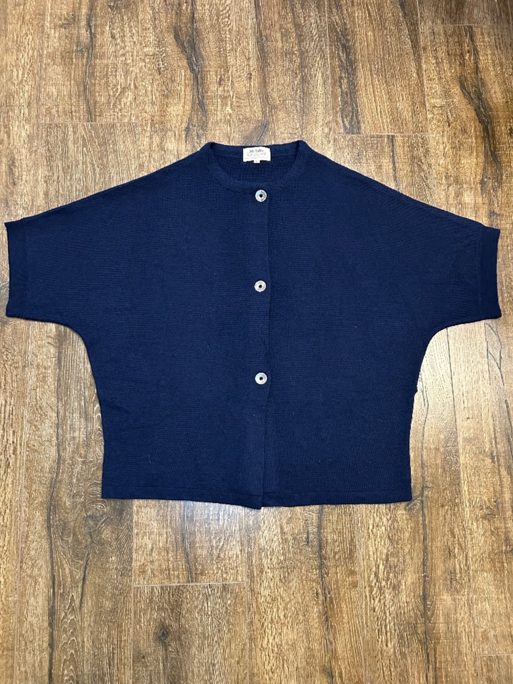 MaTilla 100% merino wool Size L Cardigan Navy Blue Sweater short sveeve